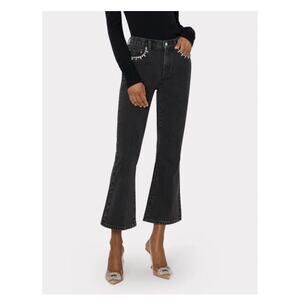 Milly Black Dark Wash Hali Embellished Cropped Mid Rise Denim Jeans Size 27